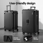 wanderlite 4pcs trunk luggage suitcase set travel carry on tsa lock black Black suitcase with hook design and TSA lock.