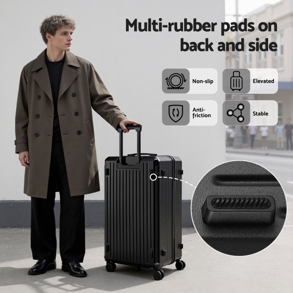 Person with luggage showcasing multi-rubber pads.