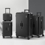 wanderlite 4pcs trunk luggage suitcase set travel carry on tsa lock black Four sleek black suitcases on display.