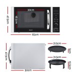 devanti 30l microwave oven 4 in 1 air fryer convection grill Black microwave with detailed dimensions, multiple views.