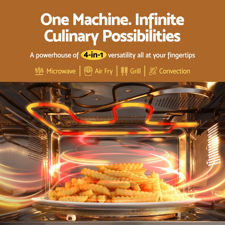 devanti 30l microwave oven 4 in 1 air fryer convection grill 4-in-1 appliance: microwave, air fry, grill, convection.