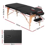zenses massage table 70cm portable 2 fold wooden beauty waxing therapy bed black