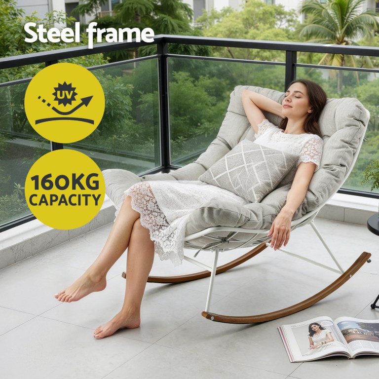 gardeon outdoor rocking chair furniture papasan recliner garden patio lounge setting white gardeon outdoor rocking chair furniture papasan recliner garden patio lounge setting white