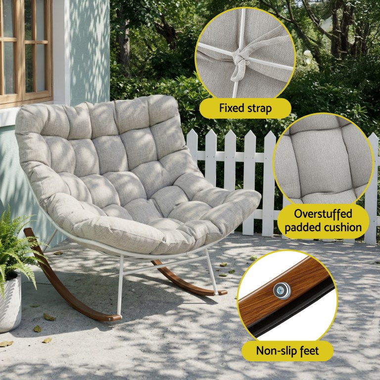 gardeon outdoor rocking chair furniture papasan recliner garden patio lounge setting white gardeon outdoor rocking chair furniture papasan recliner garden patio lounge setting white