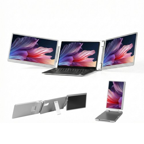 pm s10 si 202602131858 00.jpg Triple-screen laptop display attachment shown in different views.