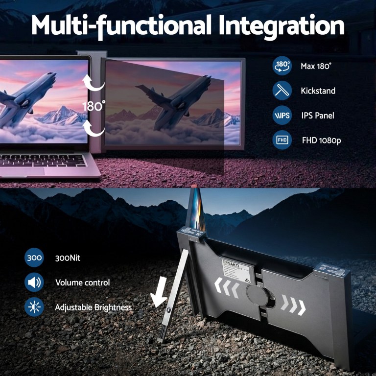 Multi-functional monitor with adjustable brightness and kickstand.