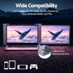 Dual screens compatible with multiple platforms including gaming.