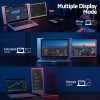 Laptop with multiple display modes: mirror, extended, portrait.