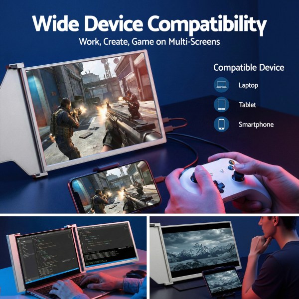 Multi-screen device compatibility for gaming, work, creativity.