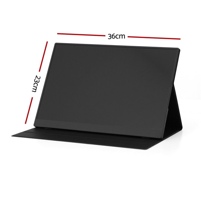 devanti portable monitor laptop extender usb c travel display 16 inch black Black portable monitor with dimensions 36x23 cm.