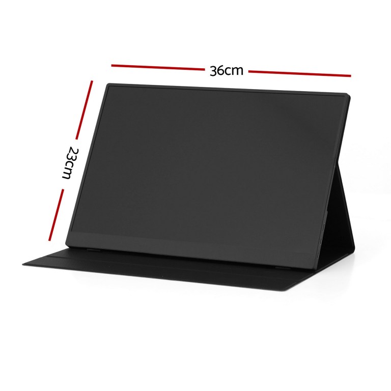 Black portable monitor with dimensions 36x23 cm.