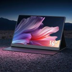 16-inch laptop with abstract display background.