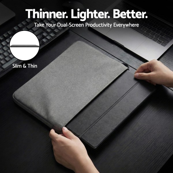 Slim laptop bag with grey fabric cover