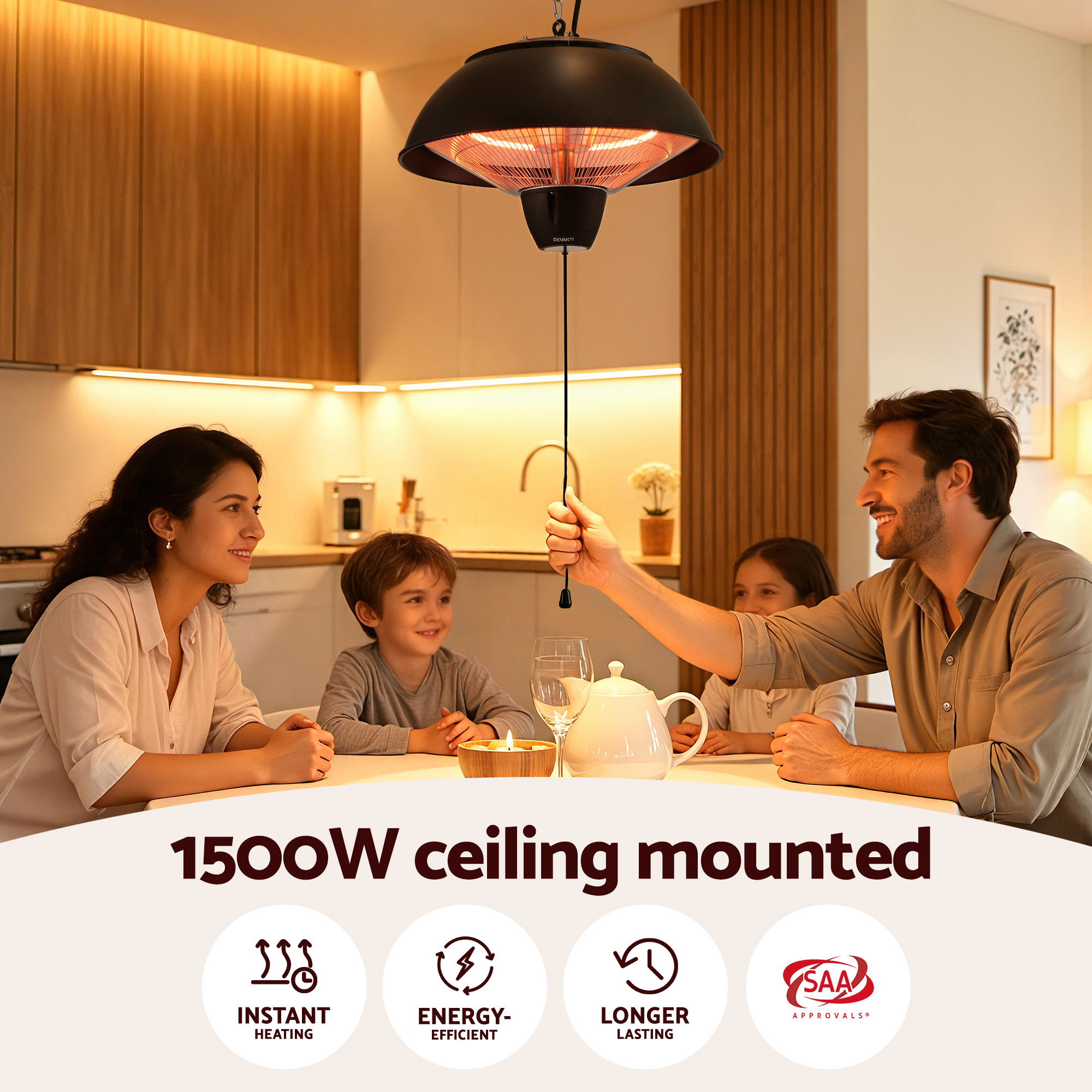 devanti 1500w electric patio infrared heater hanging heaters ceiling mounted remote