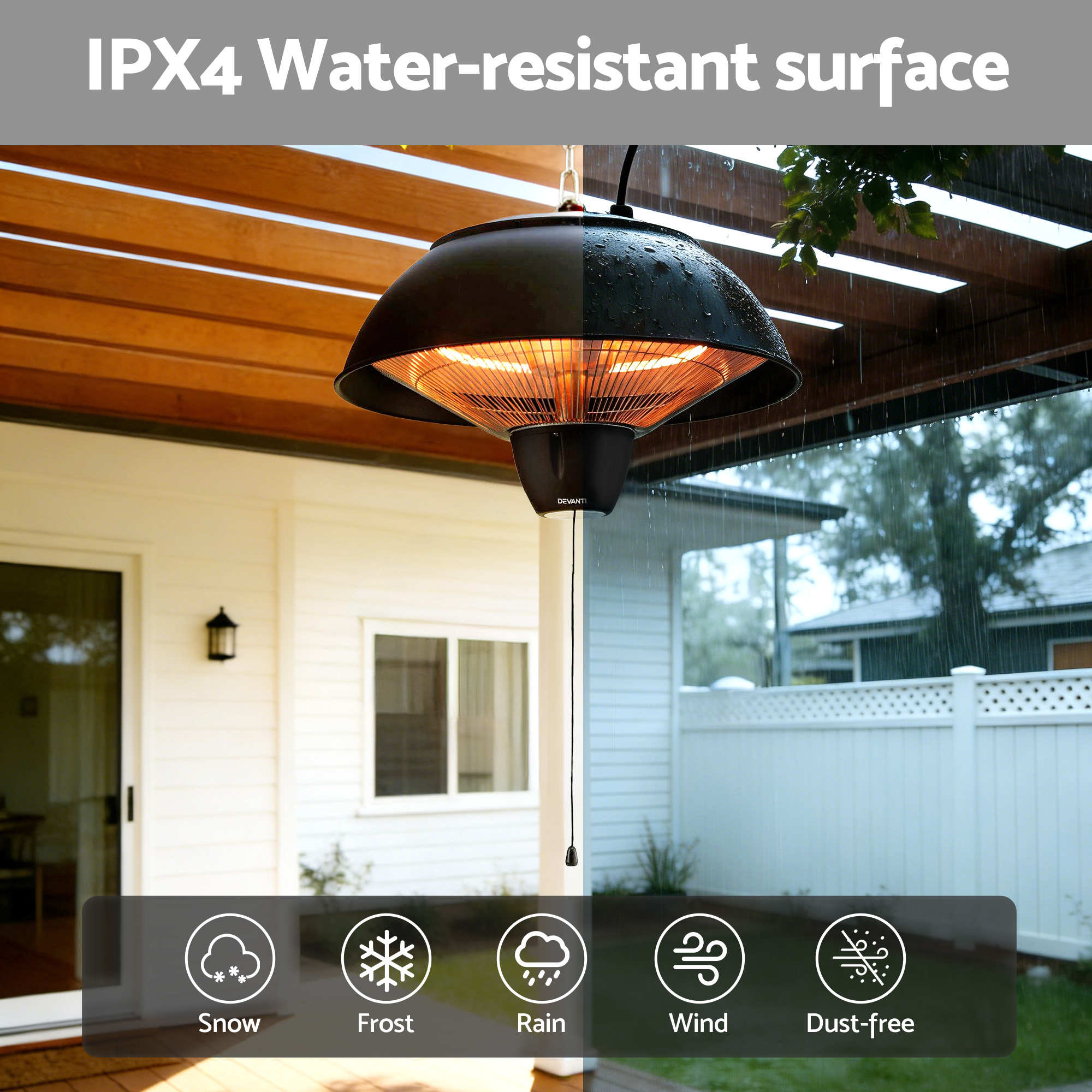 devanti 1500w electric patio infrared heater hanging heaters ceiling mounted remote