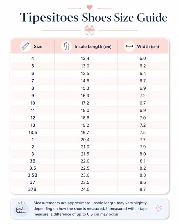 Tipositoes shoes size guide chart