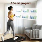 everfit 3 in 1 walking pad treadmill 12% incline under desk treadmills for home gym with 38cm wide belt Person jogging on treadmill with six workout charts.