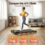 everfit 3 in 1 walking pad treadmill 12% incline under desk treadmills for home gym with 38cm wide belt Woman running on treadmill, 12% incline challenge.