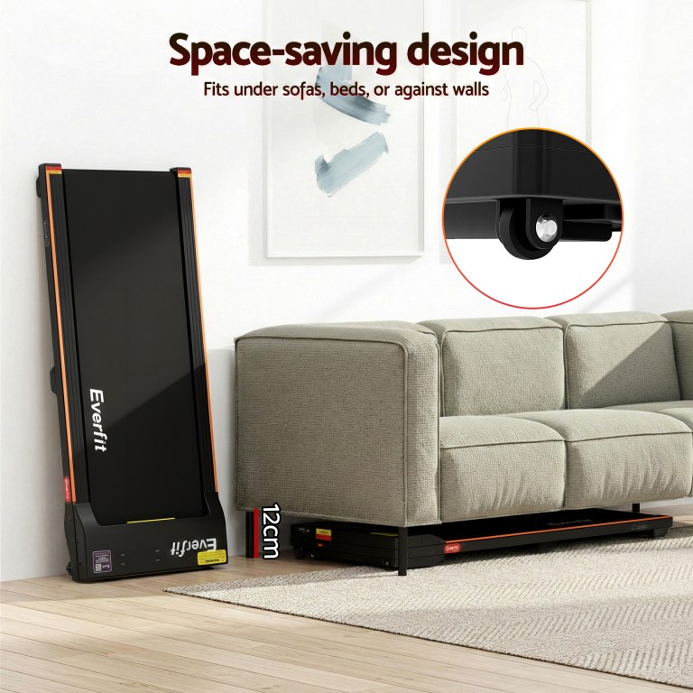everfit 3 in 1 walking pad treadmill 12% incline under desk treadmills for home gym with 38cm wide belt Treadmill fits under couch, space-saving design.