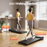 everfit 3 in 1 walking pad treadmill 20% auto incline under desk treadmills for home gym with 40cm wide belt Woman using 3-in-1 treadmill in home office.