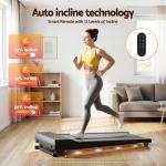 everfit 3 in 1 walking pad treadmill 20% auto incline under desk treadmills for home gym with 40cm wide belt Woman using treadmill with auto incline technology.