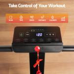 everfit walking pad treadmill 2 in 1 foldable for home gym 40cm wide belt 12 programs with app Treadmill display with workout control options.