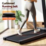 everfit walking pad treadmill 2 in 1 foldable for home gym 40cm wide belt 12 programs with app Woman using treadmill with cushioned running belt.