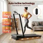 everfit 3 in 1 walking pad treadmill 20% auto incline under desk foldable treadmills for home with 40cm wide belt Person running on treadmill with incline options.