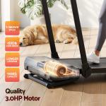 everfit 3 in 1 walking pad treadmill 20% auto incline under desk foldable treadmills for home with 40cm wide belt Treadmill with powerful motor beside resting dog.