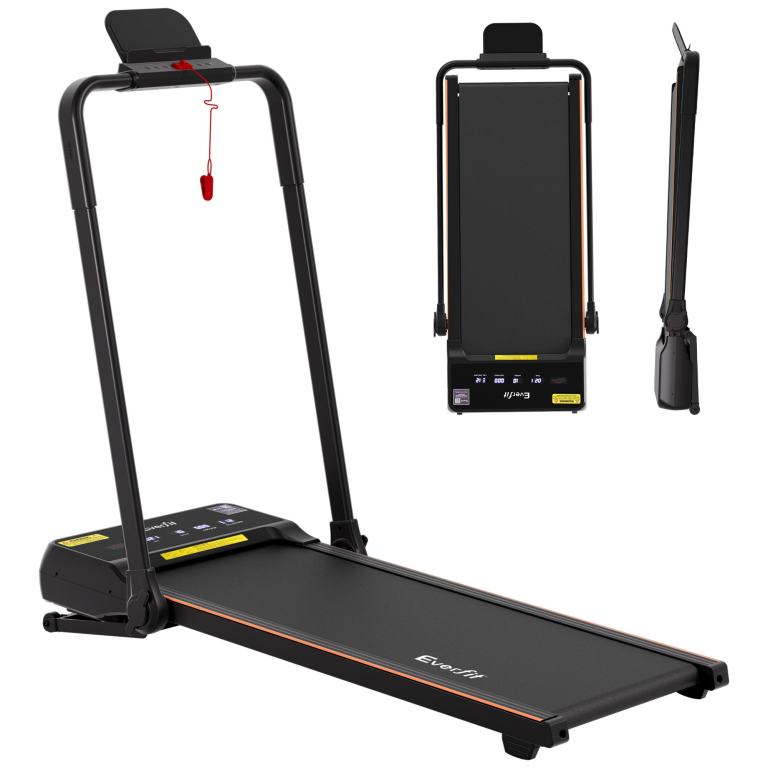 everfit 3 in 1 walking pad treadmill 20% auto incline under desk foldable treadmills for home with 40cm wide belt Foldable electric treadmill with handrails and safety clip.