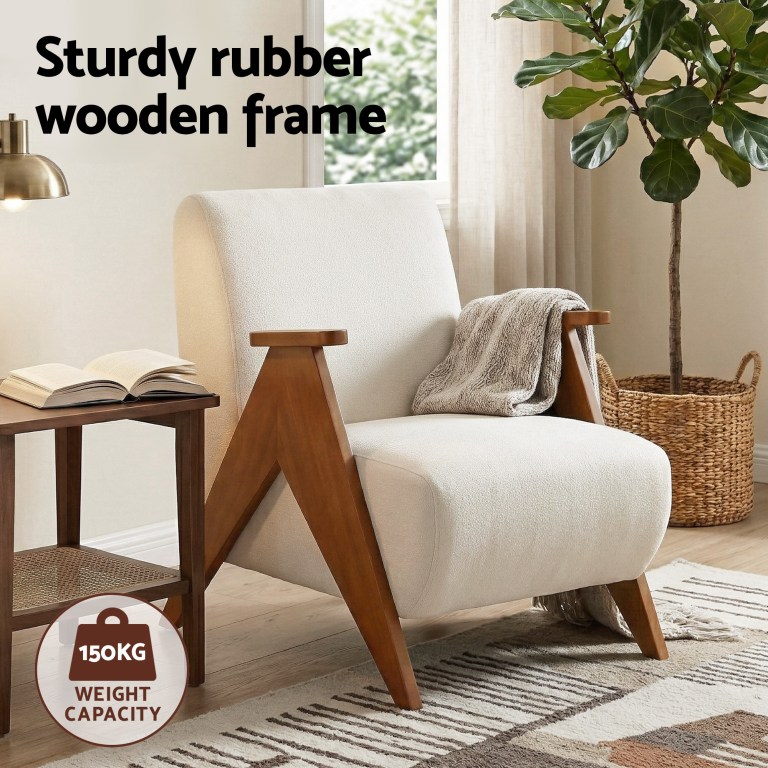 artiss armchair accent chair sturdy upholstered solid wood chenille fabric white artiss armchair accent chair sturdy upholstered solid wood chenille fabric white