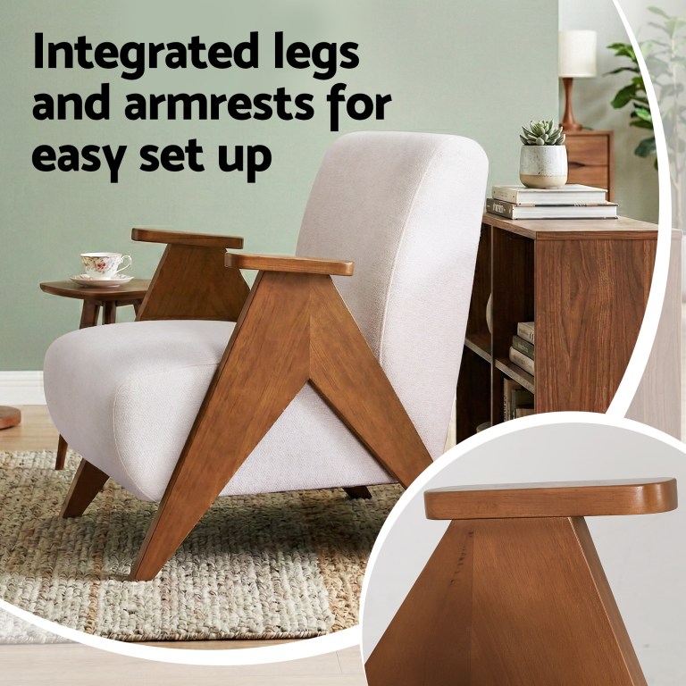 artiss armchair accent chair sturdy upholstered solid wood chenille fabric white artiss armchair accent chair sturdy upholstered solid wood chenille fabric white