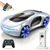 Futuristic toy car with remote and charger.