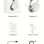 Headset packaging with accessories and manual.