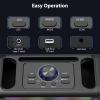 Speaker control panel with various ports and buttons.