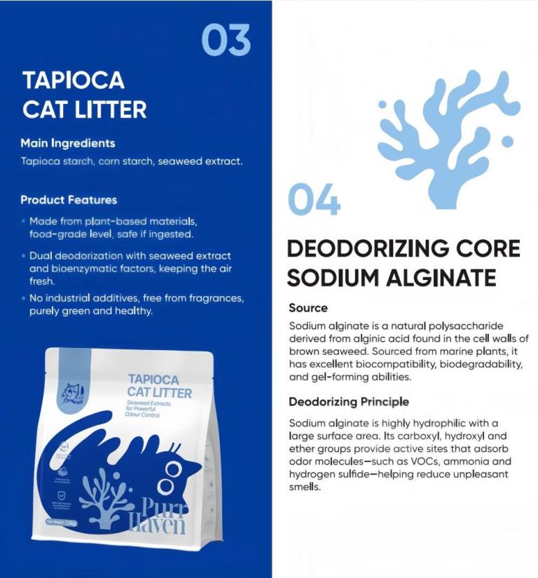 purr haven assorted cat litter set | tapioca & green bamboo & green tea | 1 pack per type | 2.5 kg per pack