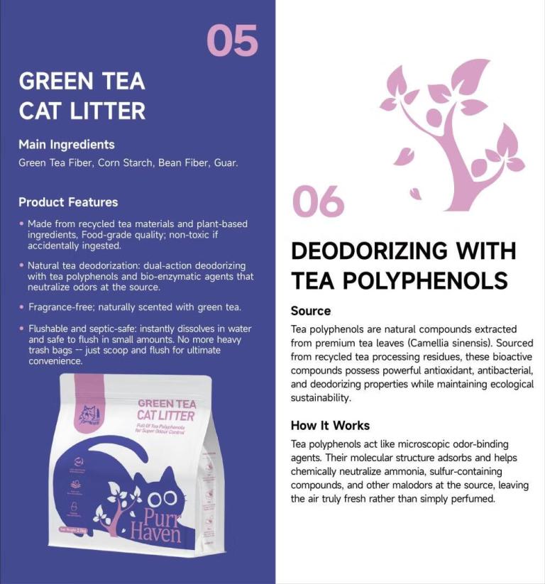 purr haven assorted cat litter set | tapioca & green bamboo & green tea | 1 pack per type | 2.5 kg per pack