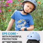 outdoormaster youth & kids bike helmet adjustable multi sports skateboard helmet with removable liners for balance bike, toddler scooter, one wheel hoverboard light blue large