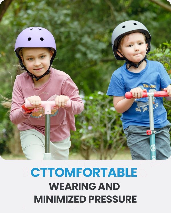 outdoormaster youth & kids bike helmet adjustable multi sports skateboard helmet with removable liners for balance bike, toddler scooter, one wheel hoverboard taro purple small