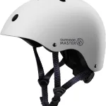 outdoormaster youth & kids bike helmet adjustable multi sports skateboard helmet with removable liners for balance bike, toddler scooter, one wheel hoverboard white large