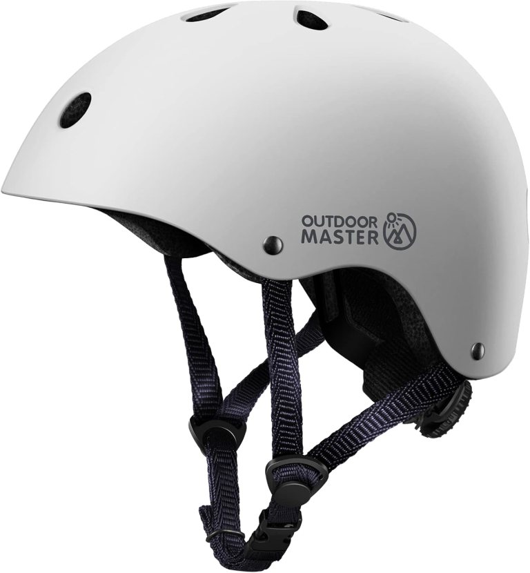 outdoormaster youth & kids bike helmet adjustable multi sports skateboard helmet with removable liners for balance bike, toddler scooter, one wheel hoverboard white medium