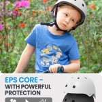 outdoormaster youth & kids bike helmet adjustable multi sports skateboard helmet with removable liners for balance bike, toddler scooter, one wheel hoverboard white medium
