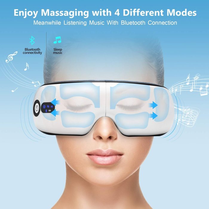 eye massager with heat, vibration and warm compress, smart sleeping eyes mask with bluetooth can connect with phone for music