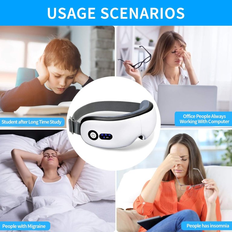 eye massager with heat, vibration and warm compress, smart sleeping eyes mask with bluetooth can connect with phone for music eye massager with heat, vibration and warm compress, smart sleeping eyes mask with bluetooth can connect with phone for music