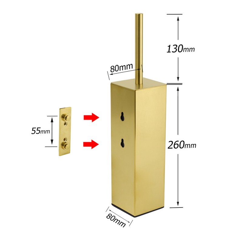 Gold lock with dimensions indicated, square design.