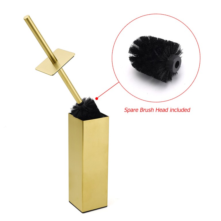 Gold toilet brush with spare head included.