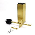 Gold toilet brush set with holder and fittings.