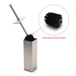 brushed nickel cubic square toilet brush stainless steel wall mounted holder cup Stainless steel toilet brush with spare head.