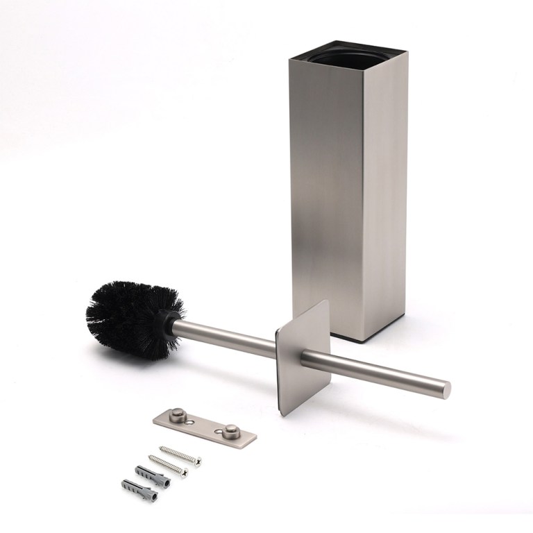 brushed nickel cubic square toilet brush stainless steel wall mounted holder cup Stainless steel toilet brush with holder and accessories.