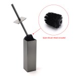 bathroom gun metal grey square toilet brush 304 stainless steel holder cup kit Stainless steel toilet brush with spare head included.